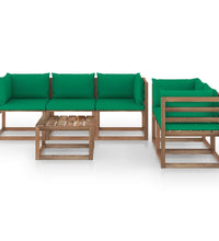 6-tlg. Garten-Lounge-Set mit Grünen Kissen