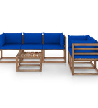6-tlg. Garten-Lounge-Set mit Blauen Kissen