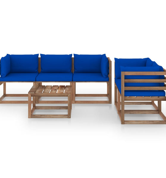 6-tlg. Garten-Lounge-Set mit Blauen Kissen