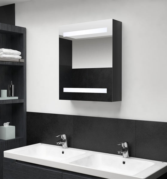 LED-Bad-Spiegelschrank Glänzendes Schwarz 50x14x60 cm