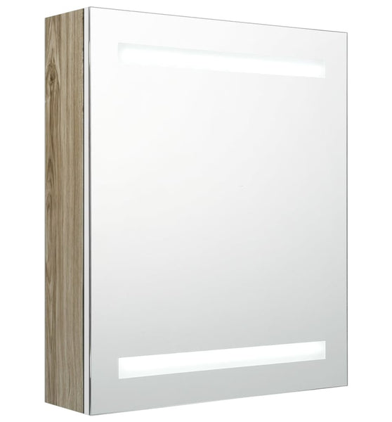 LED-Bad-Spiegelschrank Weiß und Eichen-Optik 50x14x60 cm