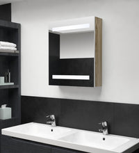 LED-Bad-Spiegelschrank Weiß und Eichen-Optik 50x14x60 cm
