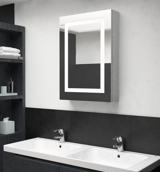 LED-Bad-Spiegelschrank Betongrau 50x13x70 cm