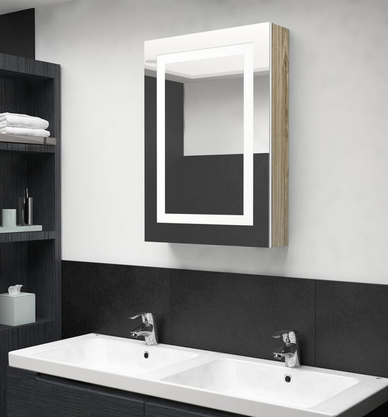 LED-Spiegelschrank fürs Bad Weiß und Eichen-Optik 50x13x70 cm