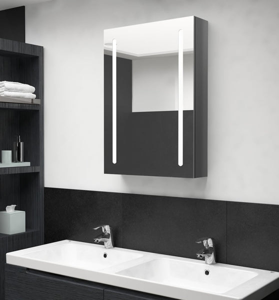 LED-Bad-Spiegelschrank Glänzendes Grau 50x13x70 cm