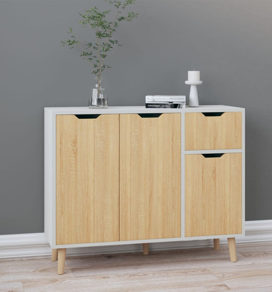 Sideboard Weiß und Sonoma-Eiche 90x30x72 cm Holzwerkstoff