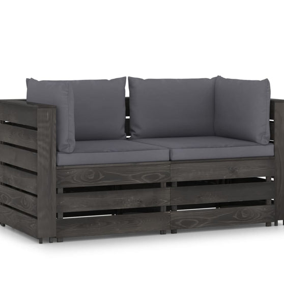 2-Sitzer Outdoor-Sofa mit Kissen Grau Imprägniertes Kiefernholz
