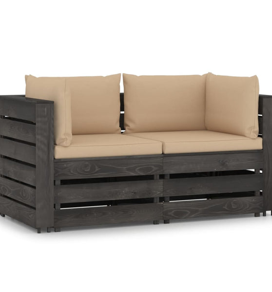 2-Sitzer Outdoor-Sofa mit Kissen Grau Imprägniertes Kiefernholz