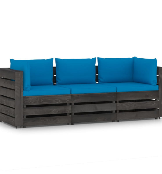 3-Sitzer Outdoor-Sofa mit Kissen Grau Imprägniertes Kiefernholz