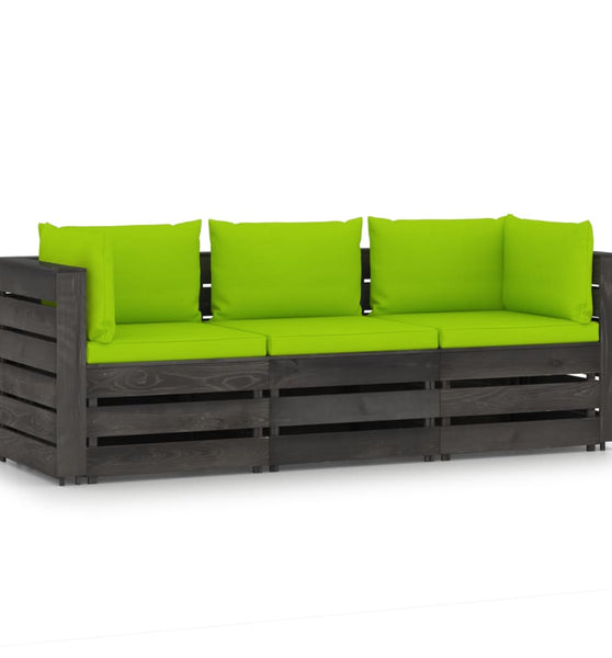 3-Sitzer Outdoor-Sofa mit Kissen Grau Imprägniertes Kiefernholz