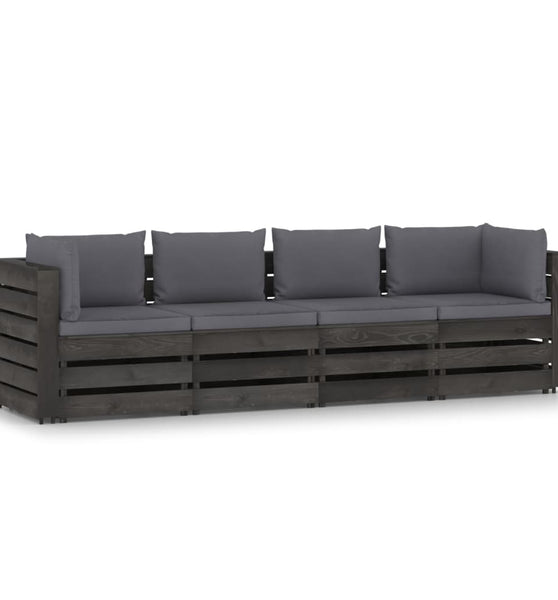 4-Sitzer Outdoor-Sofa mit Kissen Grau Imprägniertes Holz