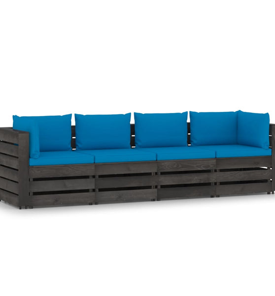 4-Sitzer Outdoor-Sofa mit Kissen Grau Imprägniertes Holz