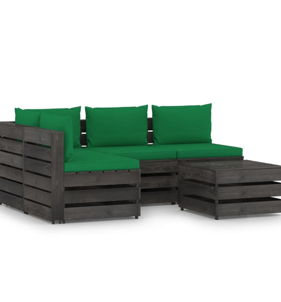 5-tlg. Garten-Lounge-Set mit Kissen Grau Imprägniertes Holz