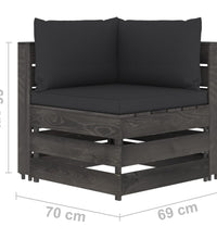 5-tlg. Garten-Lounge-Set mit Kissen Grau Imprägniertes Holz