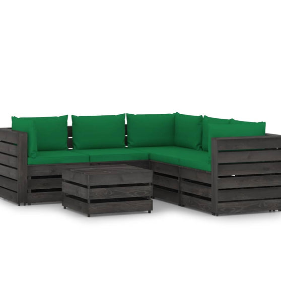 6-tlg. Garten-Lounge-Set mit Kissen Grau Imprägniertes Holz