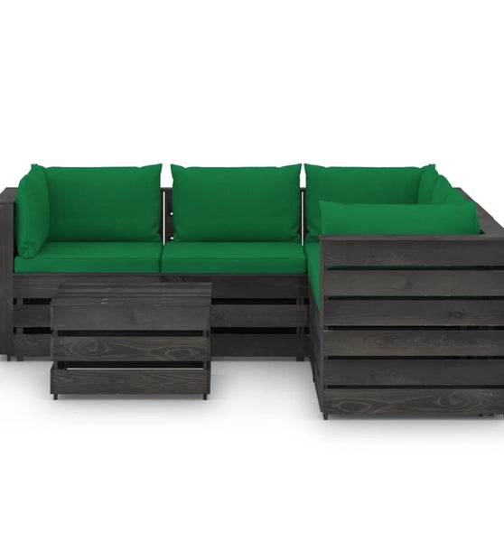 6-tlg. Garten-Lounge-Set mit Kissen Grau Imprägniertes Holz