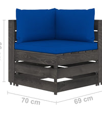 6-tlg. Garten-Lounge-Set mit Kissen Grau Imprägniertes Holz