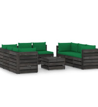 9-tlg. Garten-Lounge-Set mit Kissen Grau Imprägniertes Holz