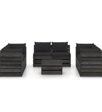 9-tlg. Garten-Lounge-Set mit Kissen Grau Imprägniertes Holz