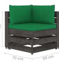 10-tlg. Garten-Lounge-Set mit Kissen Grau Imprägniertes Holz