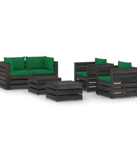 6-tlg. Garten-Lounge-Set mit Kissen Grau Imprägniertes Holz