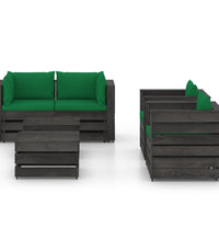 6-tlg. Garten-Lounge-Set mit Kissen Grau Imprägniertes Holz