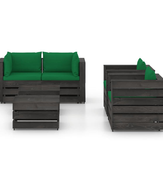 6-tlg. Garten-Lounge-Set mit Kissen Grau Imprägniertes Holz