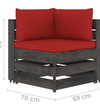 6-tlg. Garten-Lounge-Set mit Kissen Grau Imprägniertes Holz