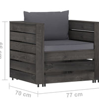 7-tlg. Garten-Lounge-Set mit Kissen Grau Imprägniertes Holz