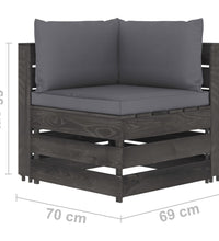 7-tlg. Garten-Lounge-Set mit Kissen Grau Imprägniertes Holz