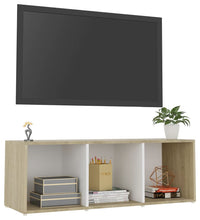 TV-Schrank Weiß und Sonoma-Eiche 107x35x37 cm Holzwerkstoff