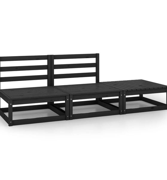 3-tlg. Garten-Lounge-Set Schwarz Massivholz Kiefer