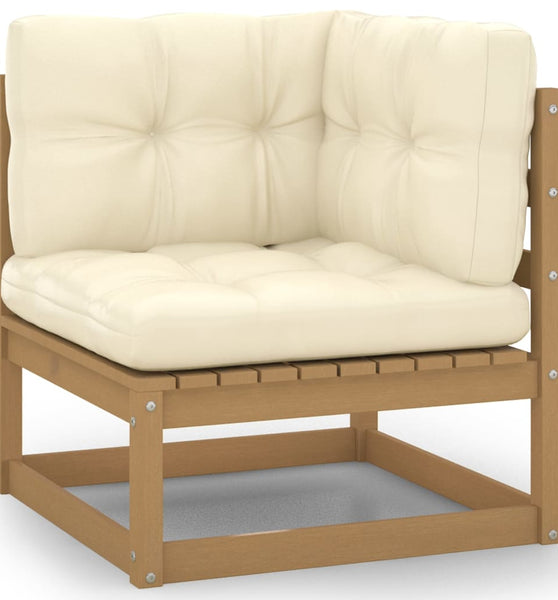 Garten-Ecksofa mit Creme Kissen Massivholz Kiefer