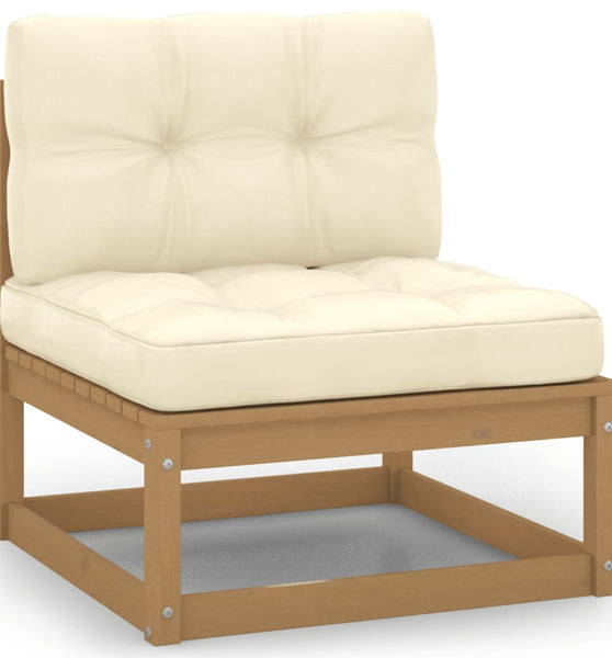 Garten-Mittelsofa mit Creme Kissen Massivholz Kiefer