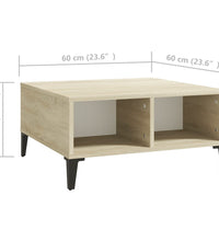 Couchtisch Weiß und Sonoma-Eiche 60x60x30 cm Holzwerkstoff