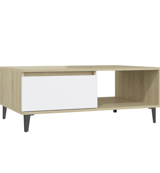 Couchtisch Weiß und Sonoma-Eiche 90x60x35 cm Holzwerkstoff