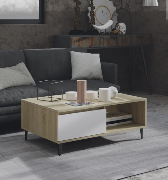 Couchtisch Weiß und Sonoma-Eiche 90x60x35 cm Holzwerkstoff