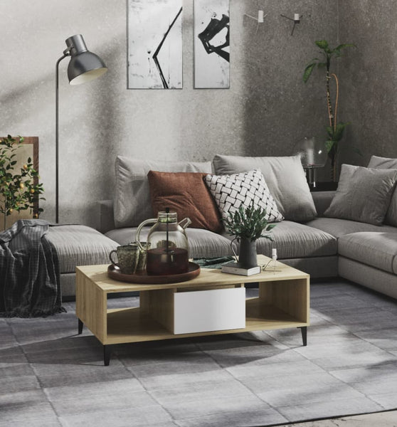 Couchtisch Weiß und Sonoma-Eiche 103,5x60x35 cm Holzwerkstoff