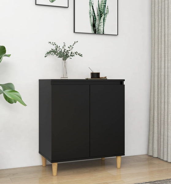 Sideboard mit Massivholz-Beinen Schwarz 60x35x70 cm