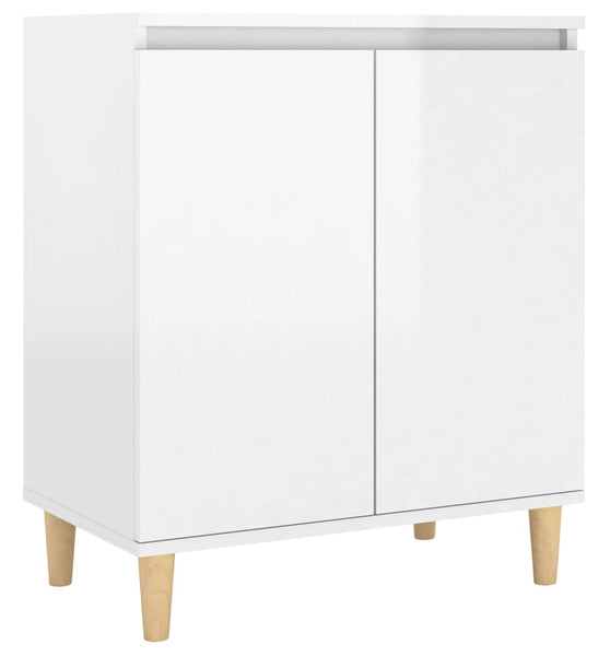 Sideboard mit Massivholz-Beinen Hochglanz-Weiß 60x35x70 cm