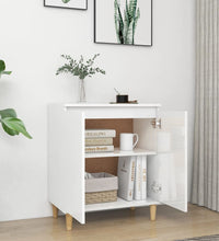 Sideboard mit Massivholz-Beinen Hochglanz-Weiß 60x35x70 cm