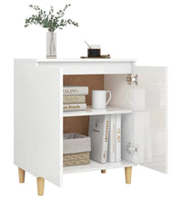 Sideboard mit Massivholz-Beinen Hochglanz-Weiß 60x35x70 cm