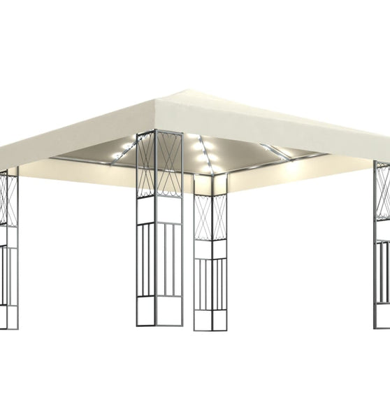 Pavillon mit LED-Lichterkette 3x3 m Creme Stoff