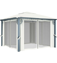 Pavillon mit Vorhängen & LED-Lichterkette 300x300 cm Creme Alu