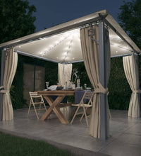 Pavillon mit Vorhängen & LED-Lichterkette 300x300 cm Creme Alu