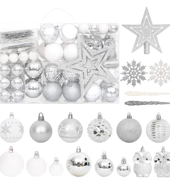 108-tlg. Weihnachtskugel-Set Silbern und Weiß