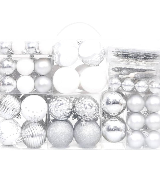 108-tlg. Weihnachtskugel-Set Silbern und Weiß