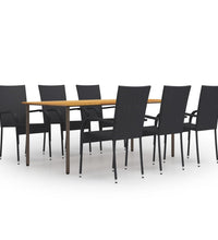 7-tlg. Garten-Essgruppe Poly Rattan Schwarz