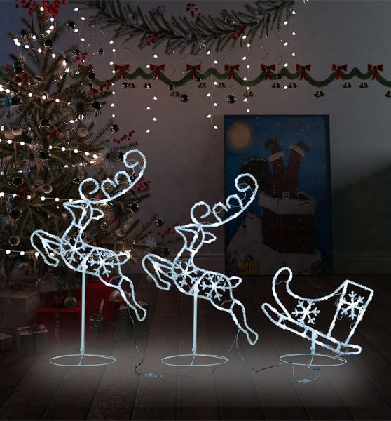 Weihnachtsdeko LED Rentiere & Schlitten Acryl 260x21x87 cm