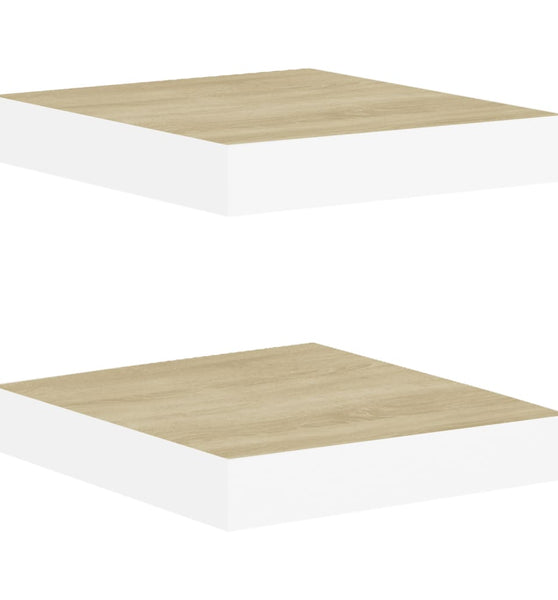 Schweberegale 2 Stk. Eichen-Optik und Weiß 23x23,5x3,8 cm MDF